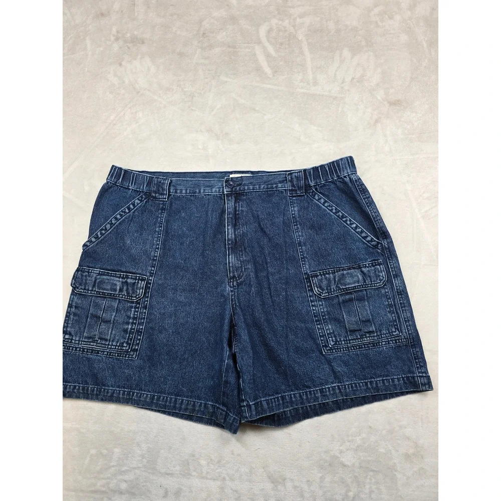 Savane Cargo Shorts Mens 44 Blue 100% Cotton Denim Elastic Waist‎ Casual Utility